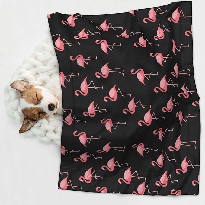 Two Sided Plush Pet Blanket for Crates Carriers Home Use, Pink Flamingo, Reversible Throw with Cozy Dot Fabric and Silky Reverse for Small Large Pets
