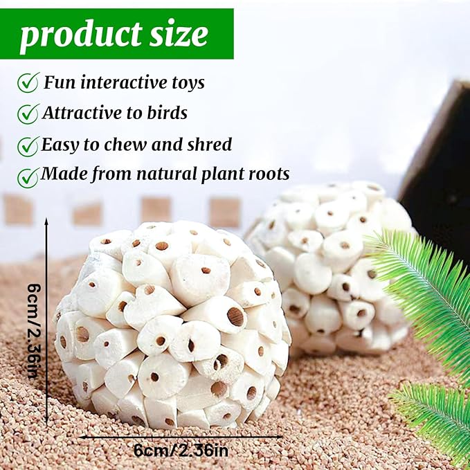 6 Pieces Bird Parrot Chew Toy Sola Balls, Natural Parrot Soft Chew Shredding & Foraging Toy, Bird Foot Balls for Cockatiel Conure Quaker Budgie Parakeet Bunny Guinea Pig Chinchilla Rabbit