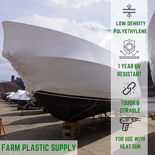 FPS Polyethylene Shrink Film - 7 mil Boat Shrink Wrap - White, 20' x 150'