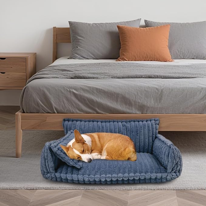 Pet Couch Calming Bed, Pet Couch with Removable Washable Cover, Plush Pets Sofa for Indoor Use, Supportive Orthopedic Dog Bed (Blue)