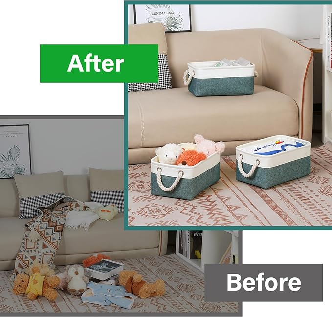 Bidtakay Small Storage Baskets for Shelves 3 Pack Fabric Storage Bins for Organizing Linen Collapsible Organizer for Closet-Deep Green