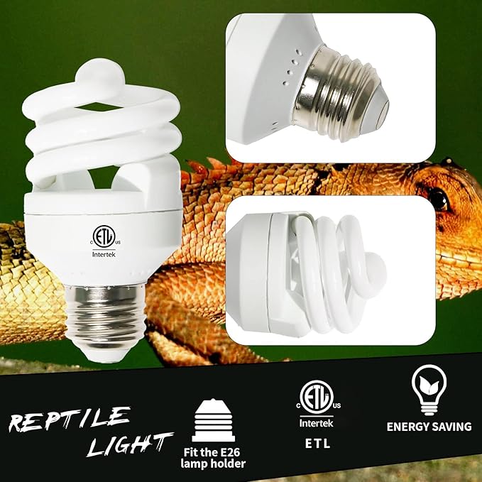 LUCKY HERP Mini UVA UVB Reptile Light 10.0 9W, UVB Bulb for All Desert Dwelling Reptiles, Compact Fluorescent Reptile UVB Bulb for Turtle, Bearded Dragon, Lizard, Gecko etc.