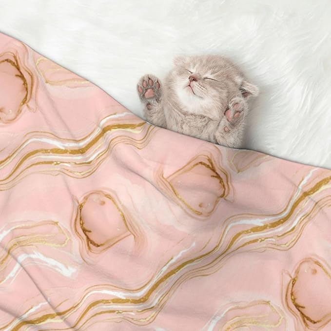Two Sided Plush Pet Blanket for Crates Carriers Home Use, Pink Tie Dye Marble Texture, Reversible Throw with Cozy Dot Fabric and Silky Reverse for Small Large Pets