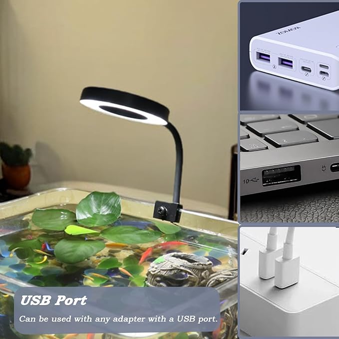 Upgraded Aquarium Light Clip On Fish Tank LED Light Small USB Light Dimmer Multi-Color White+Warm Yellow+Yellow 1 to 5 Gal (Adapter NOT Included, No Timer)