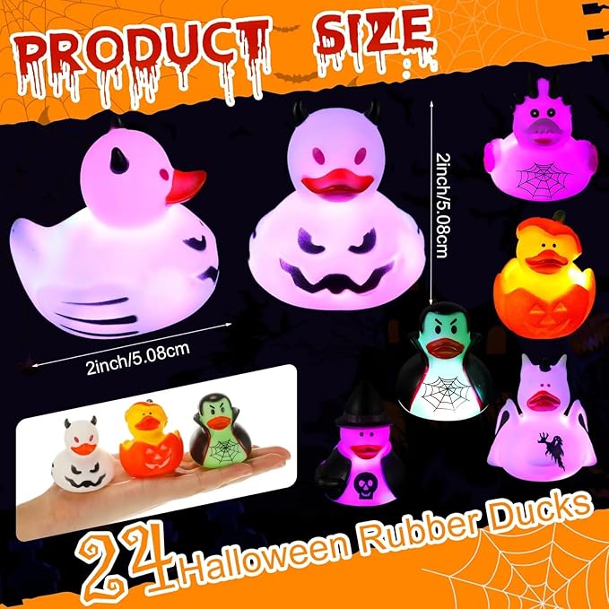 Halloween Rubber Duckies in Bulk Glow in The Dark Rubber Ducks Light up Halloween Mini Duckies Bath Toys for Halloween Party Favor Decor Pool Bathtub Baby Shower Toy Gifts for Kids(48)