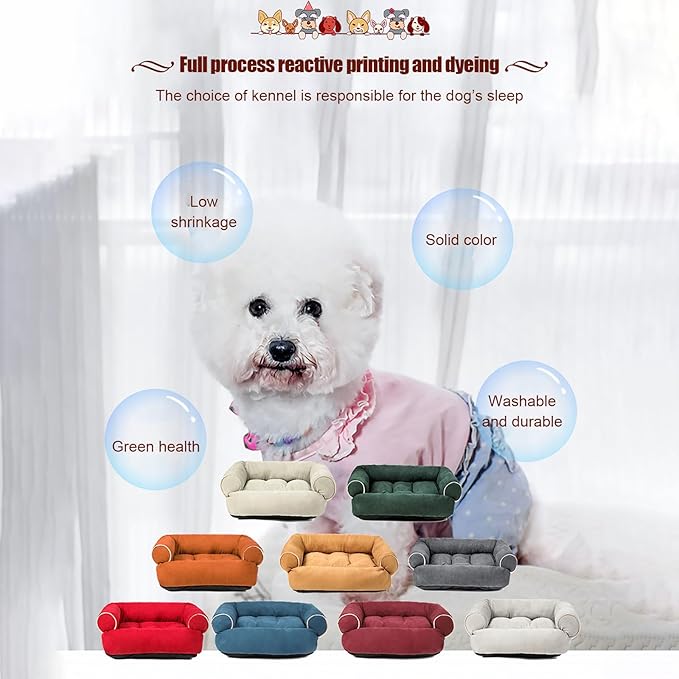 Suede Sofa Dog Bed, Multiple Sizes Orthopedic Memory Foam Mattress, Durable and Calming, Washable Dog Bed with Anti-Slip Bottom L Orange