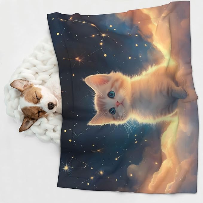 Waterproof Dog Blanket Soft Pet Blanket for Puppy, Fleece Cat Throw Blankets for Furniture Bed Couch Sofa Reversible - Starry Sky Constellation Cat