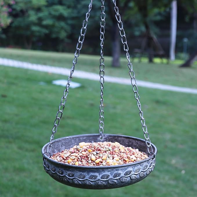 Hanging Bird Baths for Outside,Metal Bird Feeder,Hanging Birdbaths for Outdoors,for Garden Backyard Patio and Deck-Dark Grey