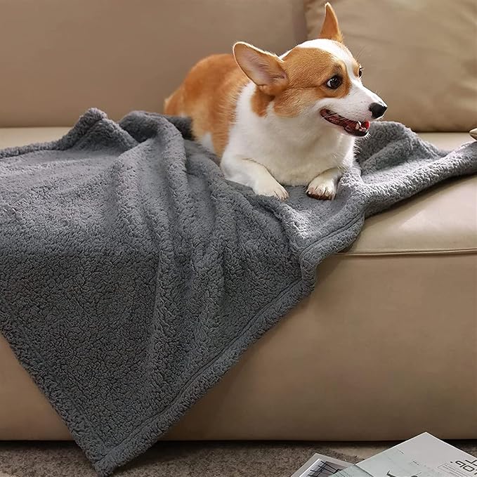 Pet Blankets for Couch Sofa Bed Dog Blankets Reversible Cat Blanket Soft Furniture Protector Cover for Small Medium Large Dogs Cats, Grey, 24 x 31 inches