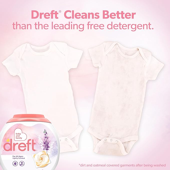 Dreft Laundry Detergent Pacs, Lightly Scented, Lavender, HE Compatible, For Baby and Family, XL Pacs, 45 Count