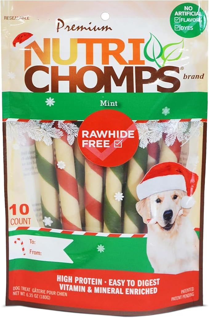 NutriChomps Dog Chews, 5 inch Twists, Mint Flavor, 10 Count, Easy to Digest, Rawhide Free, Holiday Stocking Stuffer Treats, Christmas Gift for Dogs