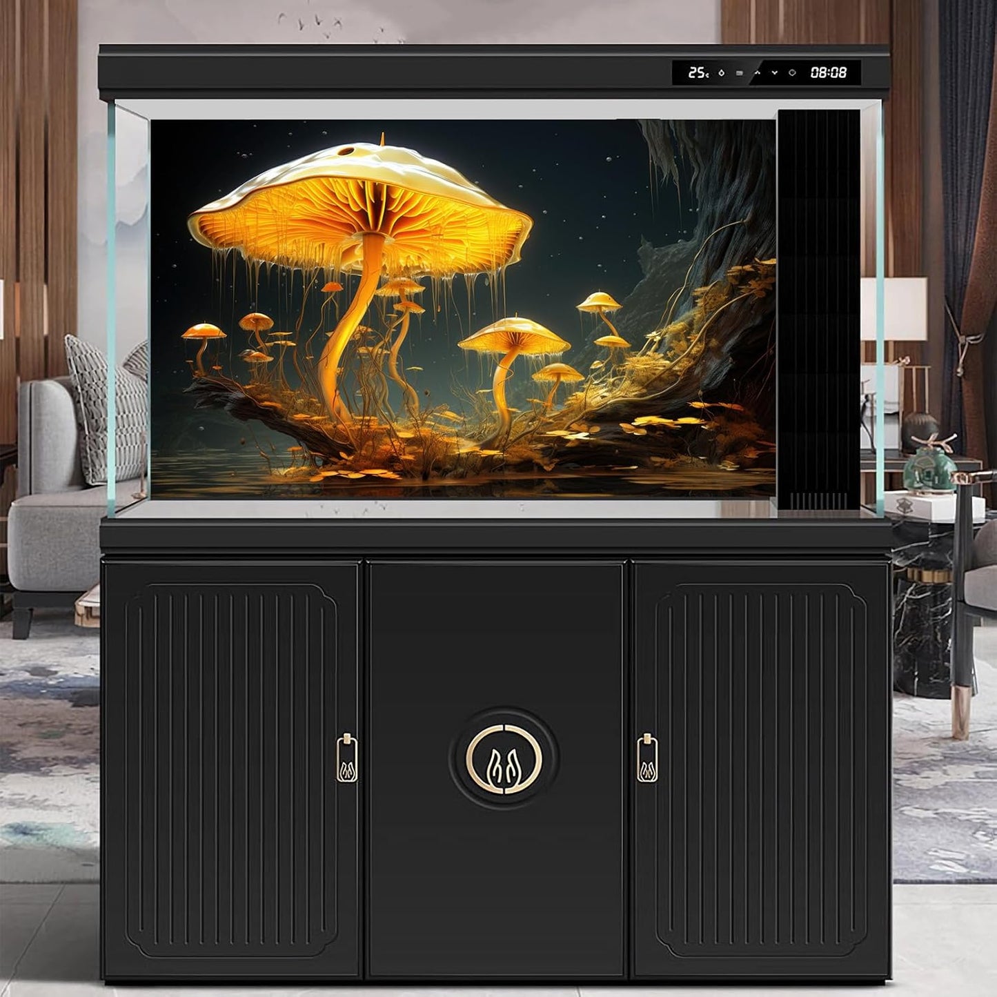 Fantasy Mushrooms Aquarium Background Fantasy Mushroom in Magical Enchanted Fairy Tale Stream Reptile Tank Enclosure Terrarium Backgrounds Mushroom Theme Landscape Fish Tank Backgrounds 36x20in