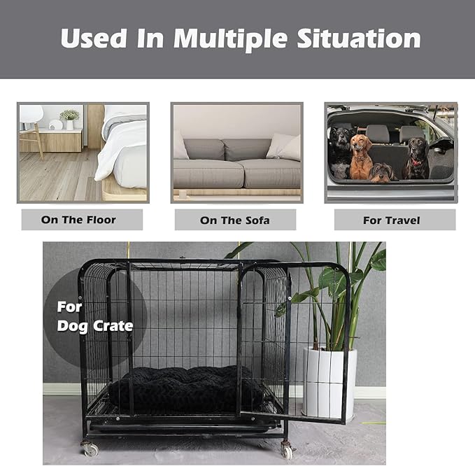 Dog Crate Mat for Dog Cages Black Dog Bed for Small Dogs 24 Inch Dog Crate Bed Washable Dog Mats for Sleeping,Up to 25 lbs Soft and Fluffy Small Dog Bed for Crate Tire Printing Black S.