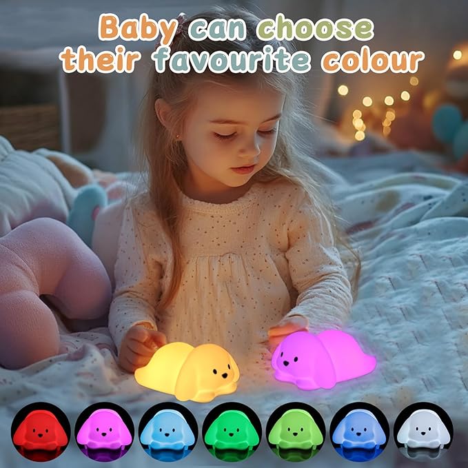 LOVERUIS Night Lights Squishy Light Dogs Colorful Night Light for Kids 1/3 Hours Timer Dimmable Puppy Gift Kid Dog Cute Decor