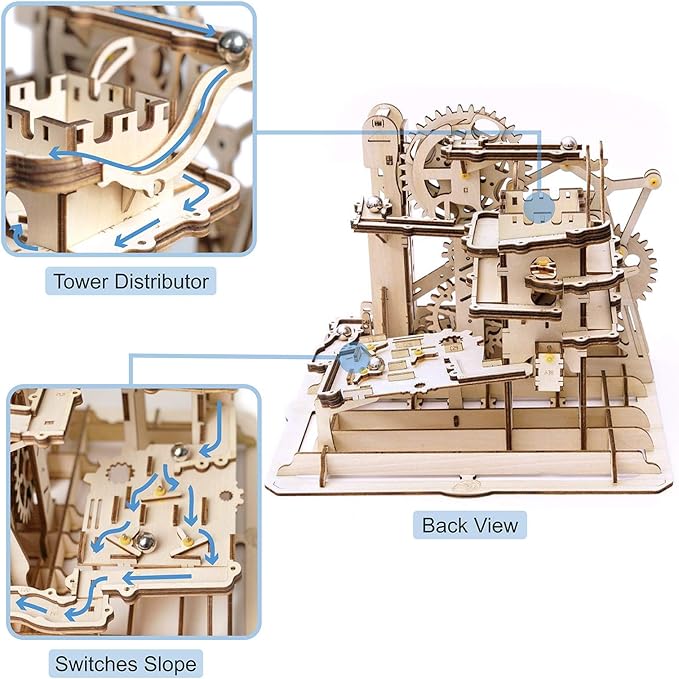 ROKR 3D Wooden Puzzles Marble Run Set - Mechanical Model Kit for Adults DIY Roller Coaster Toys Gifts for Boys/Girls (Marble Fortress)