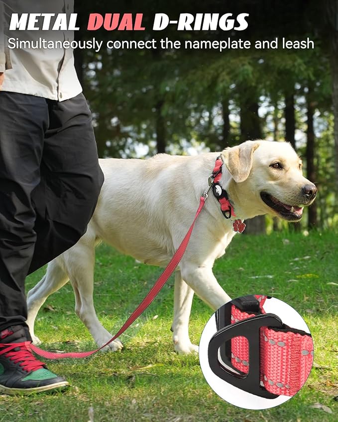 Joytale Airtag Dog Collar, Reflective Pet Collar with Waterproof AirTag Holder, Dual D-Rings, Soft Padded Adjustable for Extra Large Dogs, Neon Pink, XL