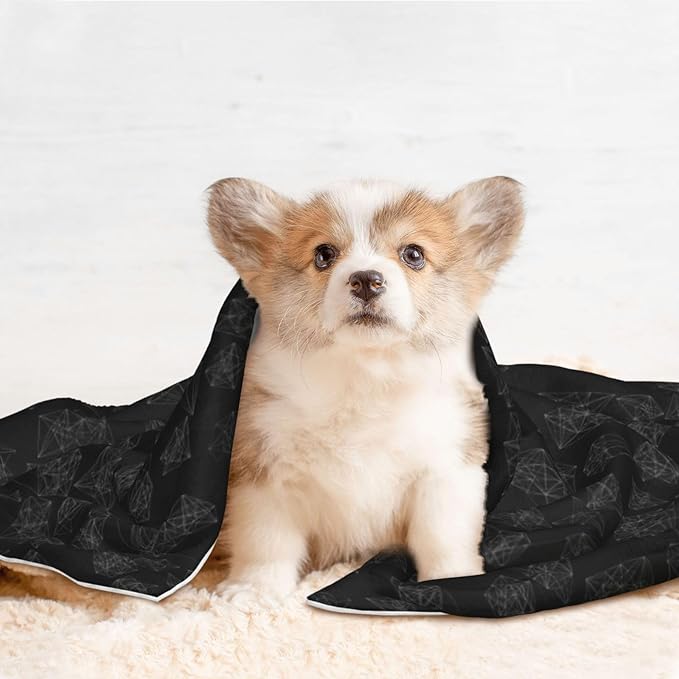 Reversible Pet Blanket for Easy Cleaning Maintenance, Black Marble Style, Double Sided Plush Dot Design Means Double Use Between Washes for Convenience
