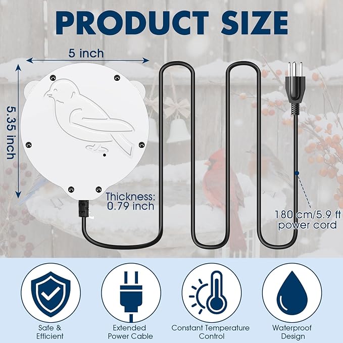 2 Pack Outdoors 100W Bird Bath Heater for Winter,Birdbath Deicer Pond De-icer Thermostatically Controlled Birdbaths Water Heater with 5.9 Ft Power Cord and Working Indicator Light