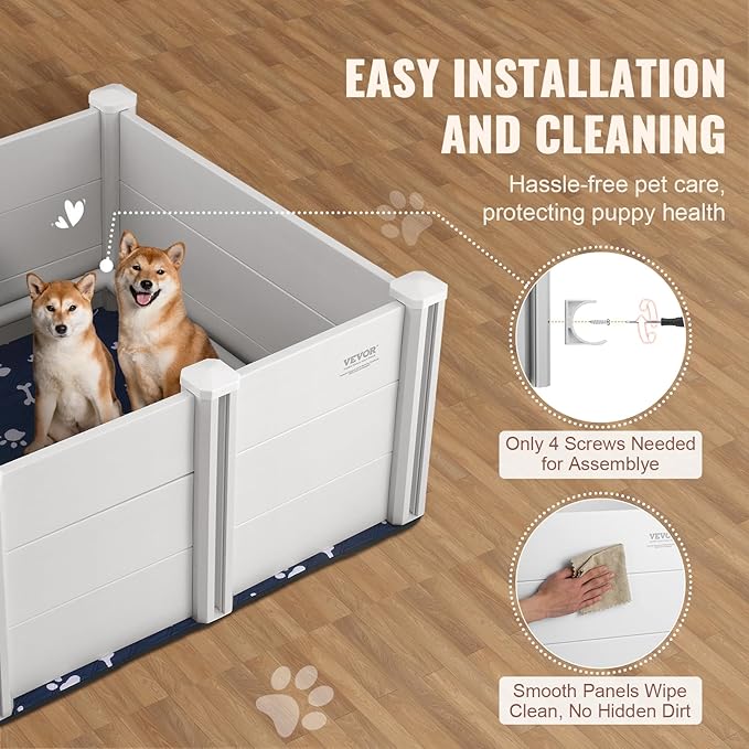 VEVOR Whelping Box for Dog, 38.6 x 38.6 x 18.1in Whelping Pen for Puppies, Dog Birthing Box with Rails and Washable Pee Pad, Whelping Box for Medium Breed Dogs, White