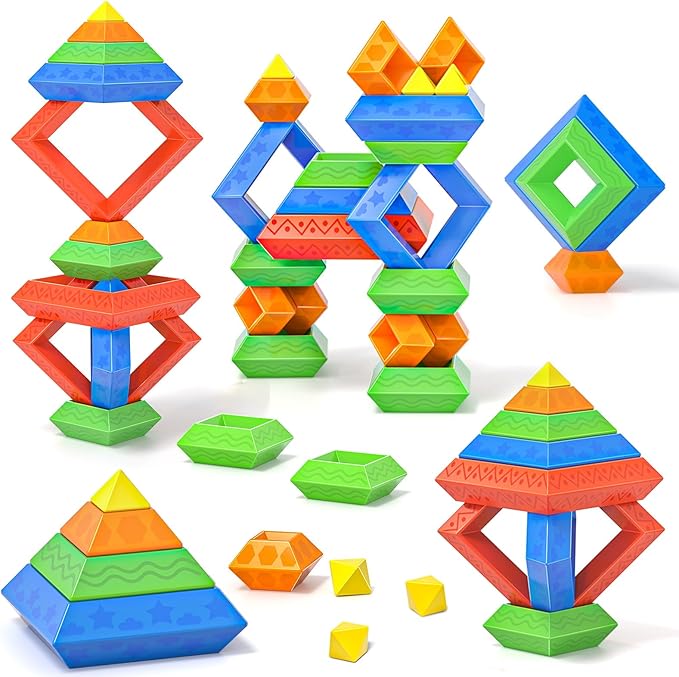 Blocks Building Toys for Toddlers 1-3 3-5, Pyramid Stacking Blocks Preschool Educational Toys for Ages 2 3 4 5 6 Boys & Girls Learning Stem Sensory Toys Kids Birthday, 30PCS