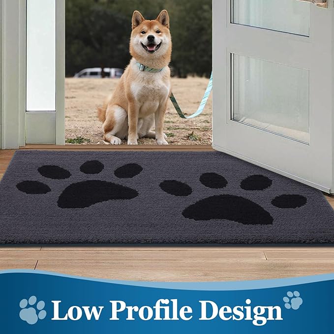 Buganda Dog Door Mat for Muddy Paws, Absorbent Dirt Trapper Washable Indoor Doormats, Non Slip Low-Profile Mud Mat for Dogs, Front Entrance Doormat for Inside Floor (70x47 Inches, Black)