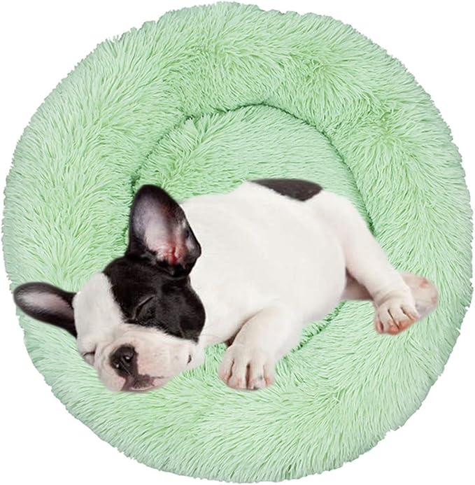 huraty Plush Calming Dog Bed, Faux Fur Donut Cuddler Bed for Cats, Anti-Skid & Anti-Anxiety, 20 Inch for Puppy and Kitties, Apple Green, S