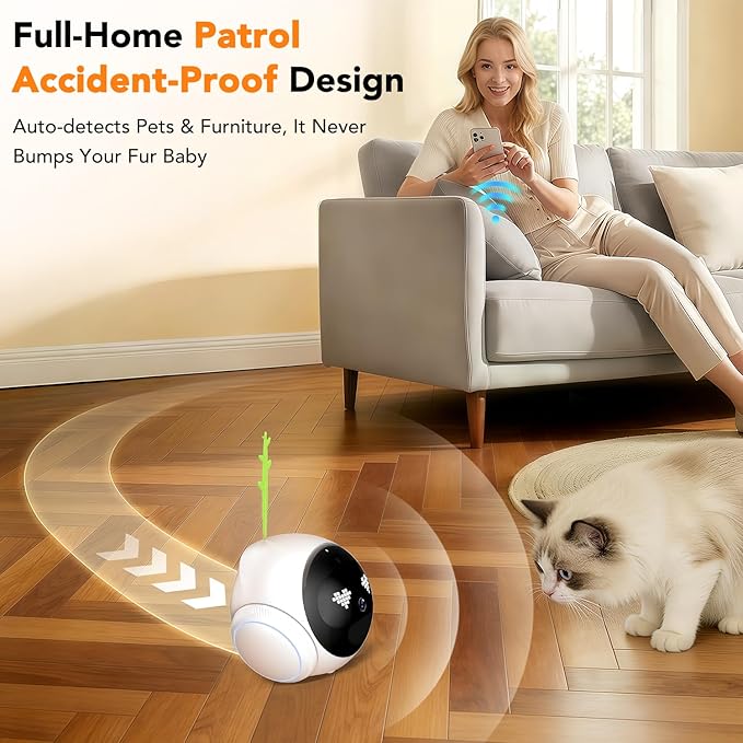 RPZ Pet Camera Indoor, Dog Camera, Movable Home Security Robot with Phone App, 2 K Cat & Puppy Mini Robot, Long Distance on Wheels Safety Alerts, Pet Auto Tracking, 2-Way Speaker