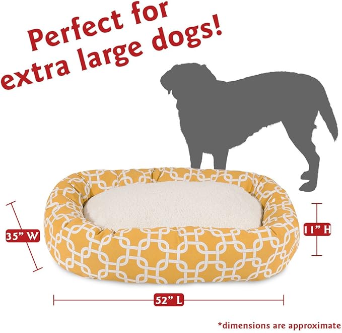 Majestic Pet 52 Inch Links Sherpa Calming Dog Bed Washable – Cozy Soft Round Dog Bed with Spine for Head Support - Fluffy Donut Dog Bed 52x35x11 (inch) – Round Pet Bed X- Large - YELLOW
