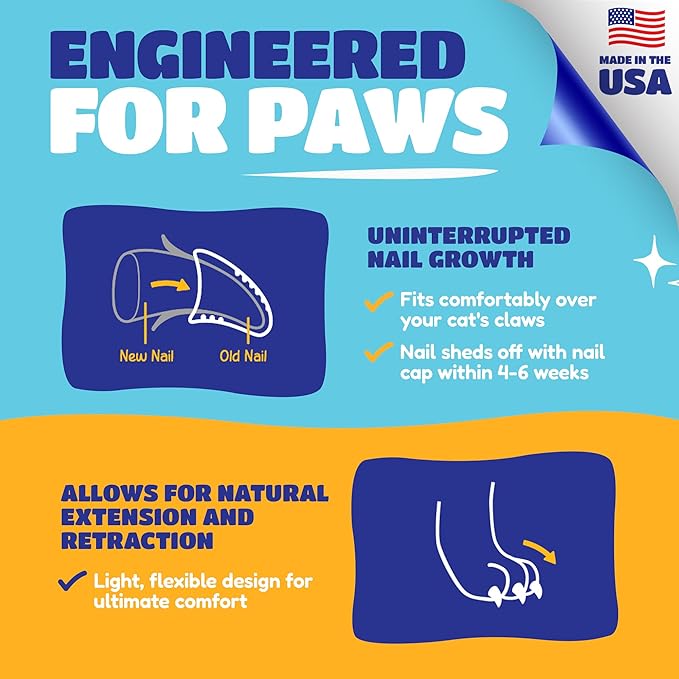 Soft Claws Cat Nail Caps for Large Cats – (Red, Blue & Gold, 40 Caps) - Made in USA - Veterinarian-Developed | Protects Furniture & Skin - Easy to Apply, Long-Lasting Anti-Scratch Soft Cat Claw Covers