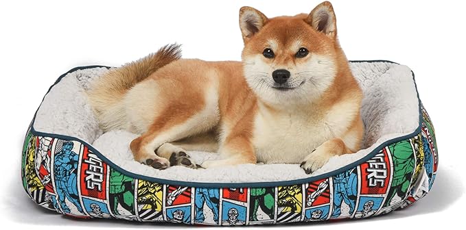 Marvel Avengers Comic Book Dog Cuddler Bed | Plush Washable Elevated Dog Bed