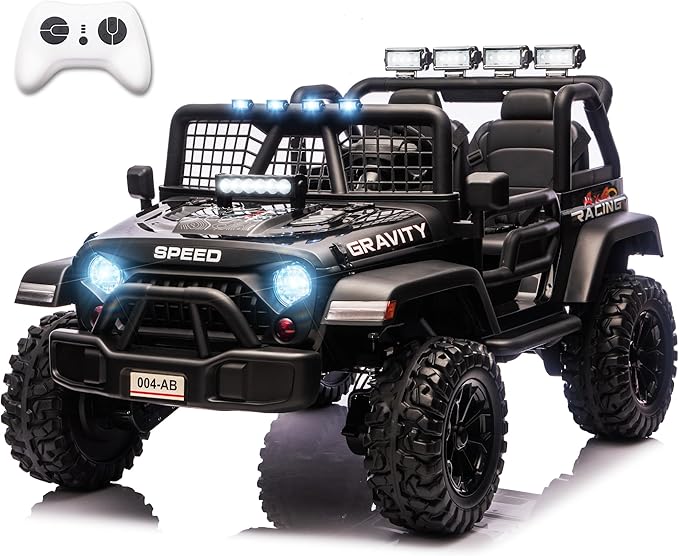 Sopbost 24V 7Ah 2 Seater Ride On Truck Ride On Toy for Big Kids Ride On Car with Remote Control Off-Road Electric Car with Shock Absorber, LED Lights, Bluetooth Music Player, EVA Tires, Black