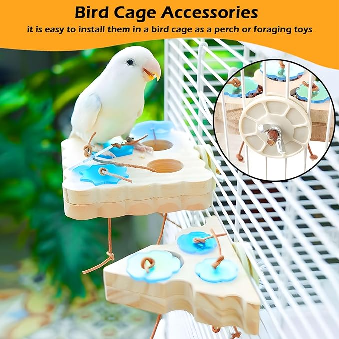 2Pcs Wooden Small Bird Foraging Toys, Interactive Parakeet Foraging Toys for Cage, Bird Enrichment Toys for Conure Slow Feeder, Budgie Cage Toy Puzzle, Parrot Toys for Small Sized Birds