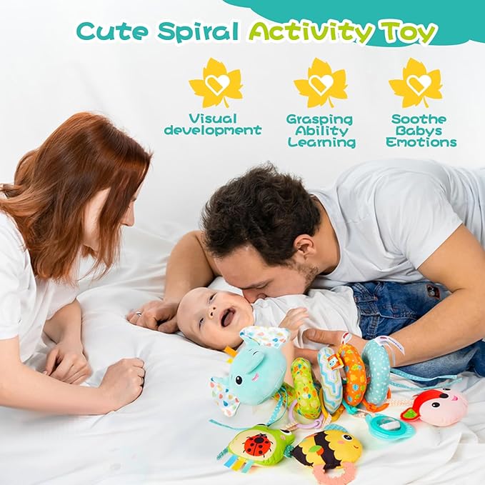 Koty Car Seat Toys, Cute Elephant Car Seat Toys for Babies 0-6 Months Boy, Stroller Toys with Crinkle, Teether, Music Box, Rattle, BB Squeaker for 0 3 6 9 12 Months Babies Infant Boys Girls Gifts