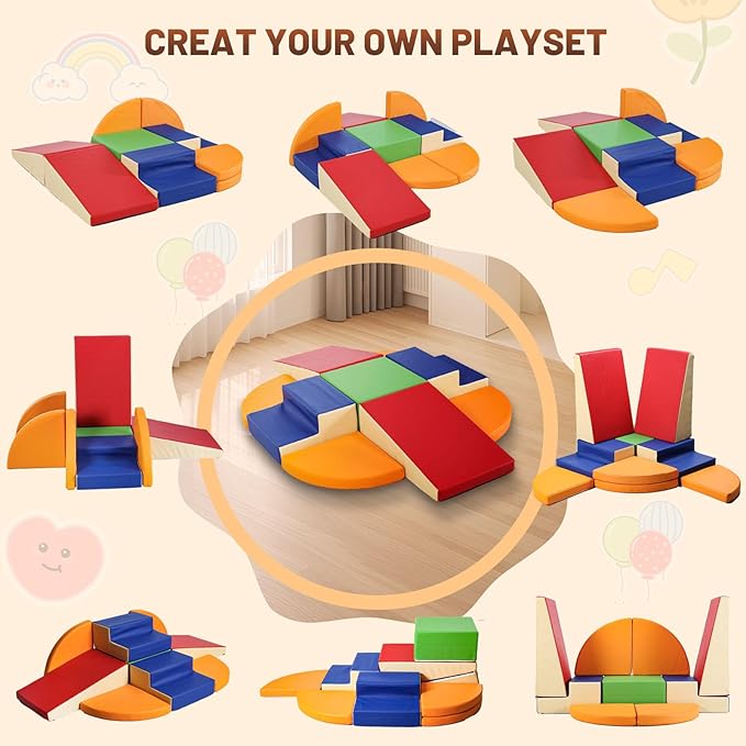 9-Piece Climbing Foam Blocks: Soft PU Leather - Baby Climb and Crawl Activity Blocks - Kids Play Gym Equipment Indoor for Development