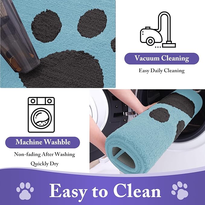 Buganda Dog Door Mat for Muddy Paws, Absorbent Dirt Trapper Non Slip Indoor Doormats, Washable Low-Profile Mat for Mud Dogs, Entryway Carpet for Inside Floor (30x20 Inches, Blue)