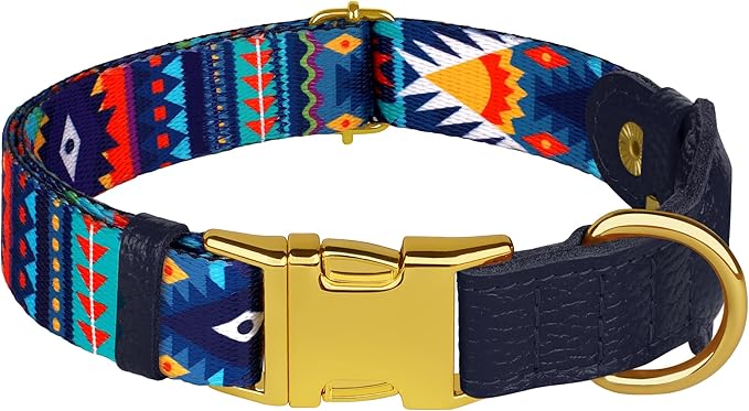 AirTag Dog Collar for Small Medium Large Breed - Adjustable Cute Pattern Dog Collar with Airtag Holder - Soft Leather Tracker GPS Apple Air Tag Pet Collars (Large, 17"-21" Neck Fit, Navajo)
