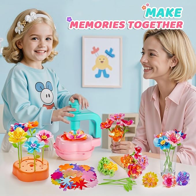 Flower Bouquet Craft Kit for Girls - Arts & Crafts Gift for 4 5 6 7 8 9 Year Old Girls, DIY Flower Making Toy Kit for Kids, Mess-Free Fun & Educational Activities for Preschool Kids, Birthday Gift
