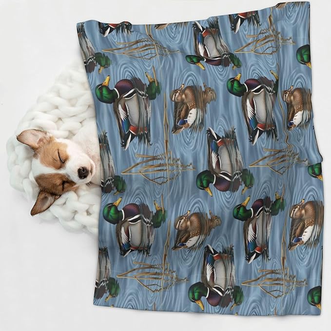 Pet Blanket for Travel and Home, Beauty Mallard Ducks Hunting, Reversible Plush Dot Design with Soft Grip Texture on One Side Perfect for Car Seats Moving Vehicles