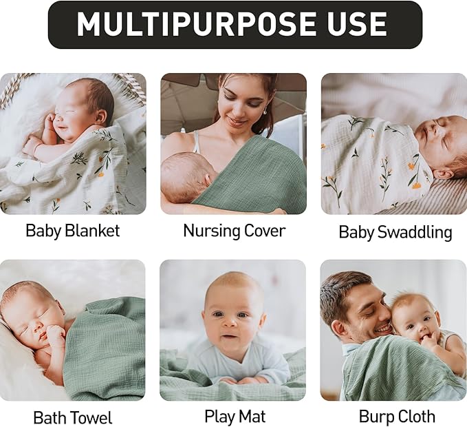 GLLQUEN BABY 2-Pack Muslin Swaddle Blankets for Unisex, Baby Swaddle Blanket for Boys and Girls, Soft Breathable Receiving Blankets Neutral, Newborn Essentials, Registry & Gift, 40 x 38 inches