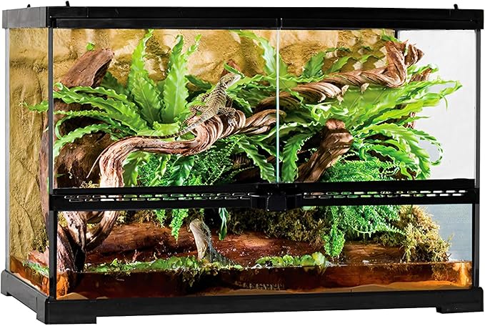 Reptile Glass Tank 18"*14"*14" Terrarium Habitat with Double Front Opening Door and Top Screen Ventilation for Bearded Dragon,Lizard,Leopard Gecko,Snake,Hermit Crab,Turtle