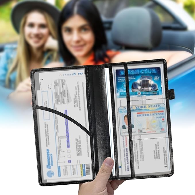 Car Registration and Insurance Holder, Leather Car Glove Box Organizer, Cool Car Accessories for ID, Driver's License Cards & Essential Document,business cards,Men&Women,Mushroom Blue