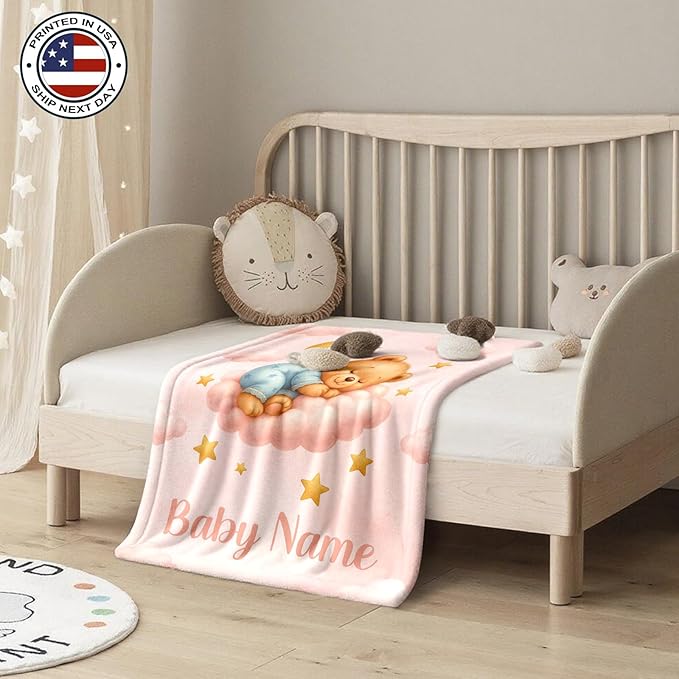 Ship Next Day, Personalized Baby Blanket – Printed in USA, Custom Baby Blanket for Boys & Girls, Baby Blanket with Name, Baby Shower, Easter, Christmas, Birthday Newborn & Toddler Gifts, Baby Gifts