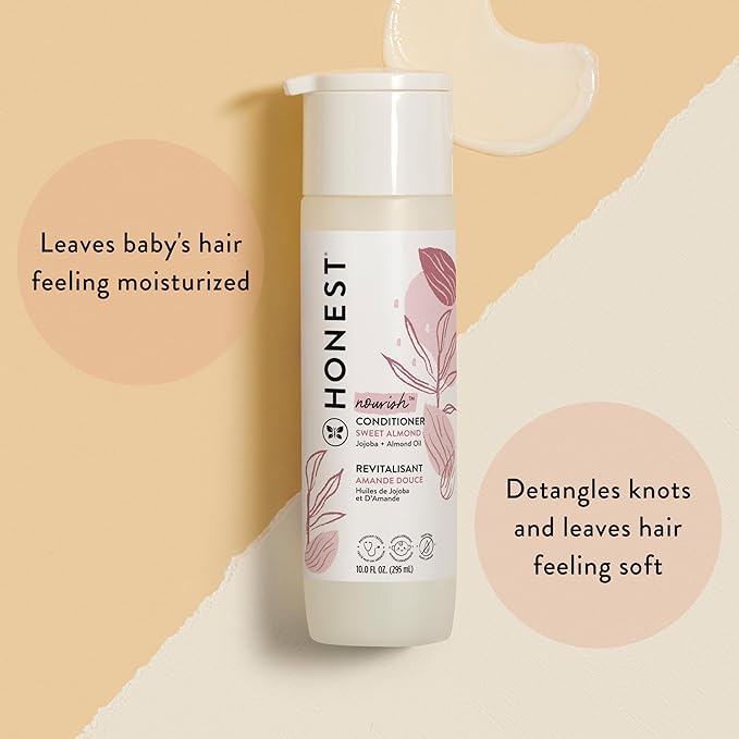 The Honest Company Silicone-Free Conditioner | Gentle for Baby | Naturally Derived, Tear-free, Hypoallergenic | Sweet Almond Nourish, 10 fl oz