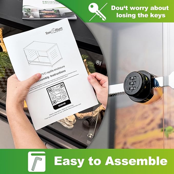 Reptile Tank 120 Gallon, 48"x24"x24" Large Reptile Enclosure for Bearded Dragon and Ball Python,Snake Terrarium with Heavy Duty Screen Front Sliding Tempered Glass Door, Combination Lock