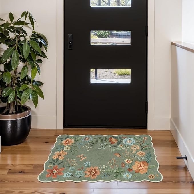 Lahome Floral Rugs for Entryway, 2X3 Washable Kitchen Rugs Ultra-Thin Soft Rug