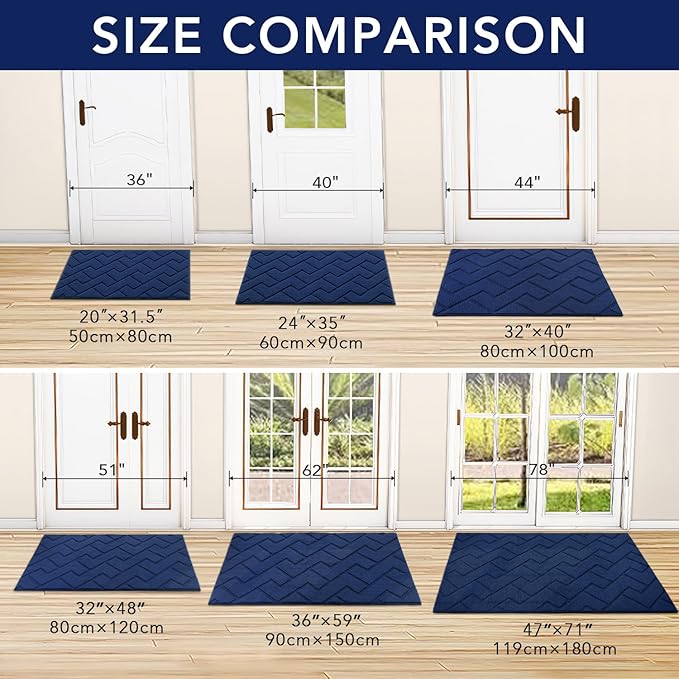 hicorfe Indoor Door Mat, TPR Backing Dirt Trapper Entryway Mat, Washable Floor