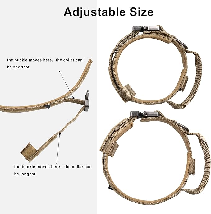 DAGANXI Tactical Dog Collar, Adjustable Military Training Nylon Dog Collar with Control Handle and Heavy Metal Buckle for Medium and Large Dogs, with Patches and Airtags Case (L, Brown)