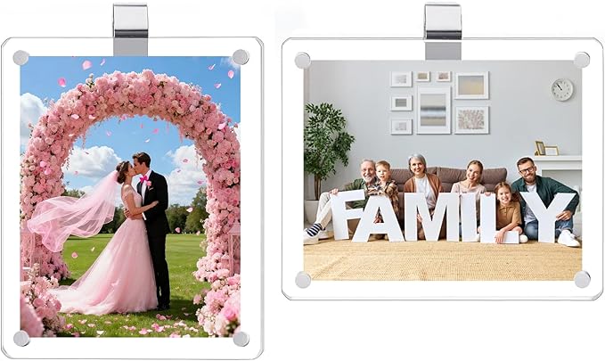 2 Pack Magnetic Car Visor Photo Holder – Personalized Acrylic Clip for Family, Pets, Travel Pictures – Easy Snap-On Car Accessory for Sun Visor (2 Pack, 3.5''x4.4'')