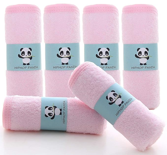 HIPHOP PANDA Baby Washcloths, Rayon Made from Bamboo - 2 Layer Ultra Soft Absorbent Newborn Bath Face Towel - Reusable Baby Wipes for Delicate Skin - Pink, 30 Pack
