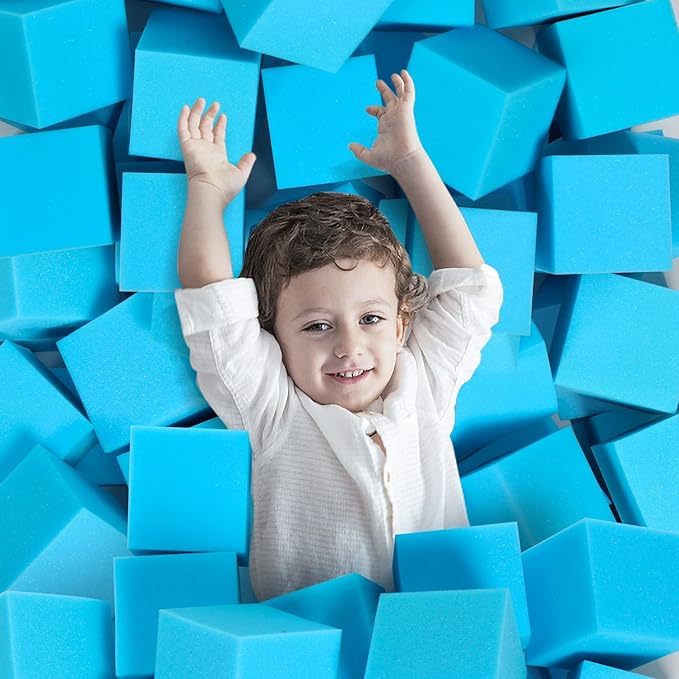 Foam Pit Cubes - 24 PCS 5 Inches Gymnastics Foam Blocks Trampoline Blocks, Multi-Sport Protective Padding for Freerunning, Trampoline, Parkour, Skate Parks & BMX - Blue